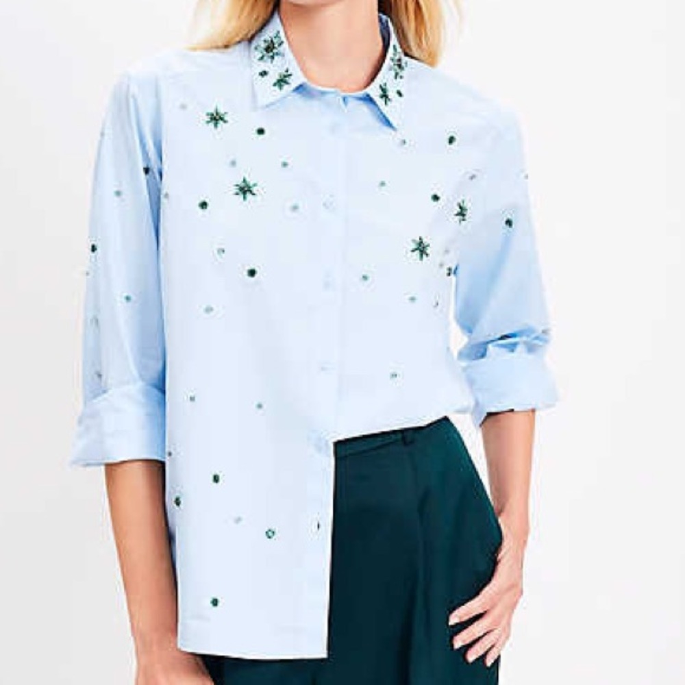 Petite Crystal Poplin Everyday Relaxed Shirt | M | Loft